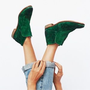 Free People Summit Ankle Booties, Emerald Green Suede